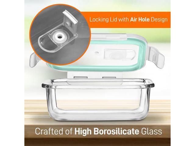 NutriChef 10-Piece Superior Glass Food Storage Containers Set, Stackable Design with BPA-Free Airtight Locking Lids with Vent Lids & Green Air Hole...