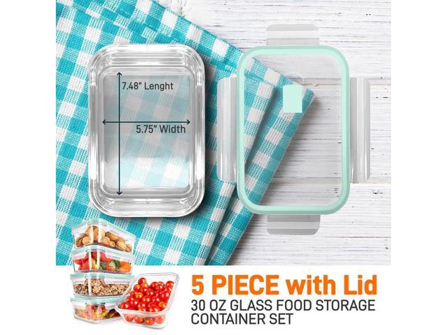 NutriChef 10-Piece Superior Glass Food Storage Containers Set, Stackable Design with BPA-Free Airtight Locking Lids with Vent Lids & Green Air Hole...