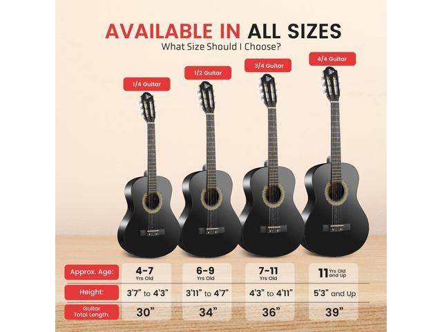 Pyle 6-String Classic Nylon String Guitar, 30 Acoustic Junior Scale with Digital Tuner and Accessory Kit (Black)