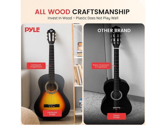 Pyle 34' 6-String Classic Guitar with Digital Tuner and Accessory Kit (Sunburst Teardrop)
