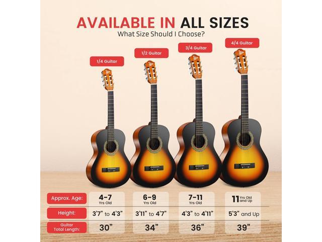 Pyle 34' 6-String Classic Guitar with Digital Tuner and Accessory Kit (Sunburst Teardrop)