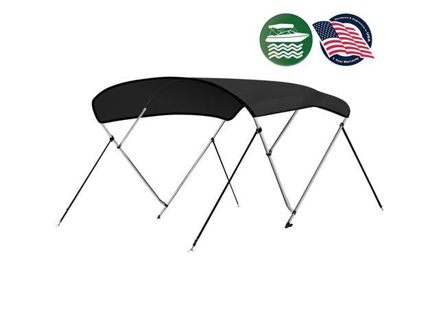 SereneLife 4-Bow Bimini Top Boat Cover with 1' Aluminum Frame, Waterproof UV-Resistant Marine Canvas & Mounting Hardware (Gray, 96' x 79-84' x 54')