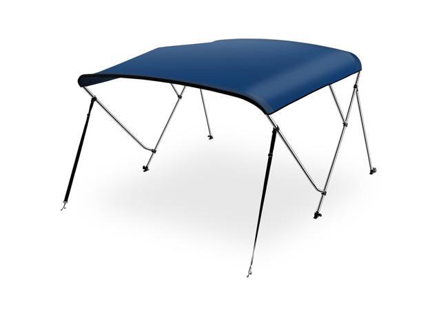 SereneLife 3-Bow Bimini Top Boat Cover with 1' Aluminum Frame, Waterproof UV-Resistant Canvas & Mounting Hardware (Navy Blue, 72' x 61-66' x 46')