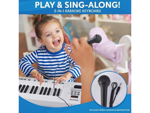 Pyle Digital Musical Karaoke Keyboard Portable 37-Key Electronic Piano with Wired Microphone & Rechargeable Battery White (PKBRD37WT)