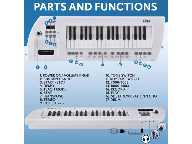 Pyle Digital Musical Karaoke Keyboard Portable 37-Key Electronic Piano with Wired Microphone & Rechargeable Battery White (PKBRD37WT)