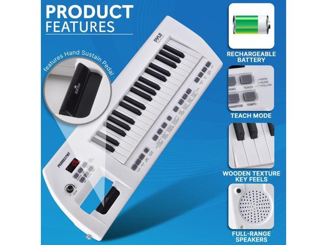 Pyle Digital Musical Karaoke Keyboard Portable 37-Key Electronic Piano with Wired Microphone & Rechargeable Battery White (PKBRD37WT)