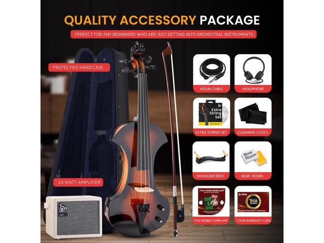 Pyle Electric Plywood Violin Kit Full Size Sunburst Violin with 10W Amplifier, Case, Bow, Headphones & Accessories Student Starter Set...
