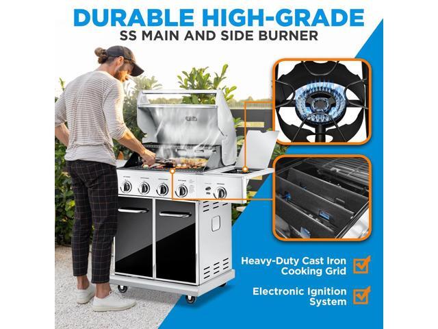 NutriChef 5-Burner Propane Gas Grill with Side Burner, 52,000 BTU Grilling Capacity - NCGRIL2