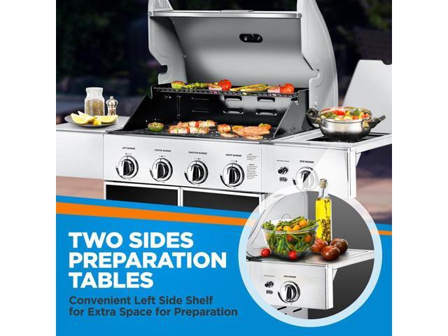 NutriChef 5-Burner Propane Gas Grill with Side Burner, 52,000 BTU Grilling Capacity - NCGRIL2