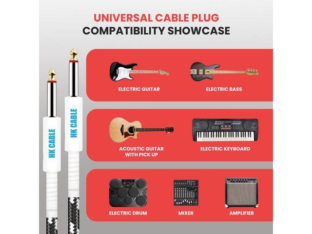 Pyle 10 Ft. Guitar Instrument Cable with Gold Plated Plug, Noise Reduction, and Flexible Tweed Jacket - PPJJ101