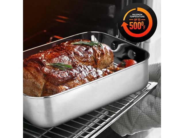 NutriChef 14' Roasting Pan with Polished Rack & Wire Handle, Oven & Dishwasher Safe - NCTURKSS26