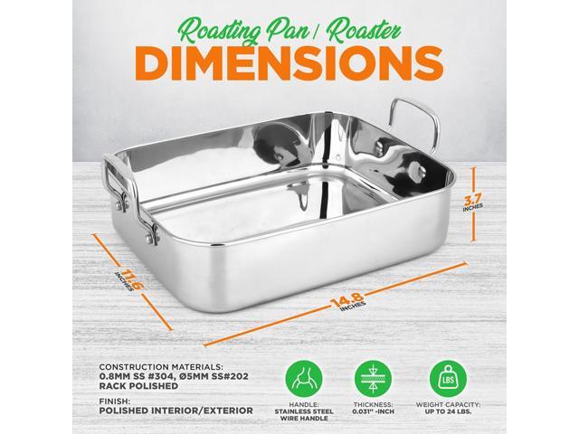 NutriChef 14' Roasting Pan with Polished Rack & Wire Handle, Oven & Dishwasher Safe - NCTURKSS26