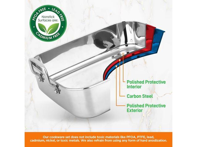 NutriChef 14' Roasting Pan with Polished Rack & Wire Handle, Oven & Dishwasher Safe - NCTURKSS26