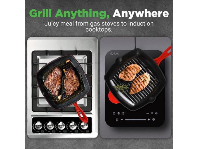NutriChef Cast Iron Square Skillet Grill Pan with Porcelain Enamel Coating, Non-Stick, Square Grilling Pan - NCCIES47