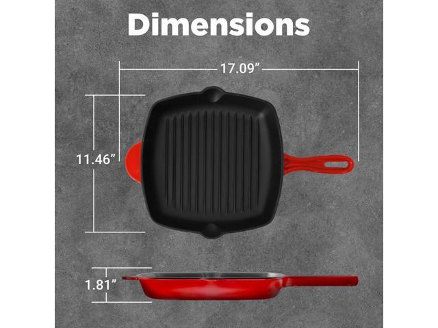 NutriChef Cast Iron Square Skillet Grill Pan with Porcelain Enamel Coating, Non-Stick, Square Grilling Pan - NCCIES47