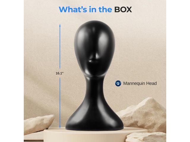 SereneLife Professional Plastic Mannequin Head for Styling, Wig Display, and Jewelry - Black, 16.1' Height - SLMAQHDSK57