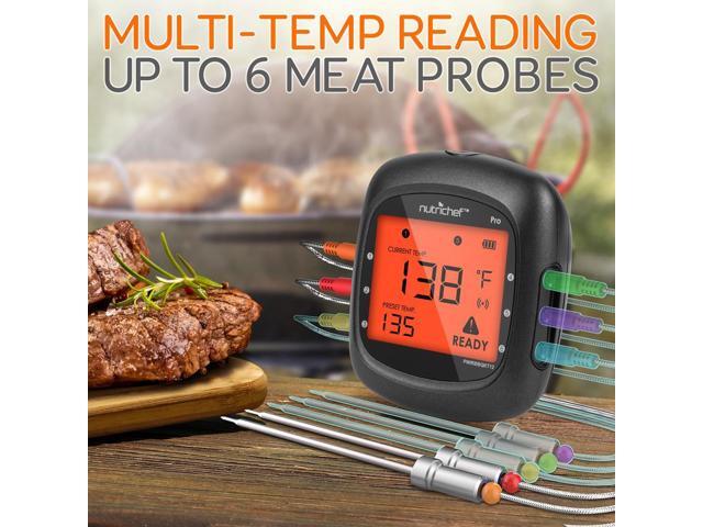 NutriChef Bluetooth Wireless BBQ Digital Thermometer, Includes 2 Temperature Probes and Travel Case, Digital LCD Display Screen - PWIRBBQKT12