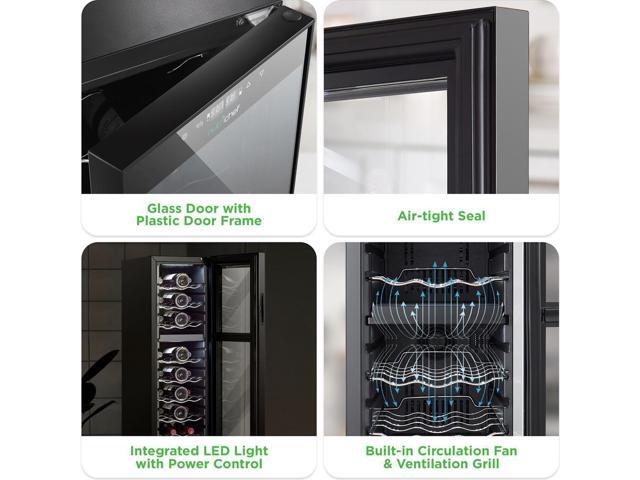 NutriChef Wine Chilling Refrigerator Cellar, 24-Bottle Capacity Dual-Zone Wine Cooler, Digital Touch Control, Glass Door - PKCWCDS245