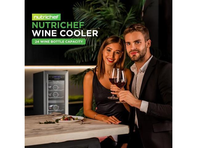 NutriChef Wine Chilling Refrigerator Cellar, 24-Bottle Capacity, Dual-Zone Wine Cooler, Digital Touch Control, Stainless Steel Door Frame - PKCWCDS248