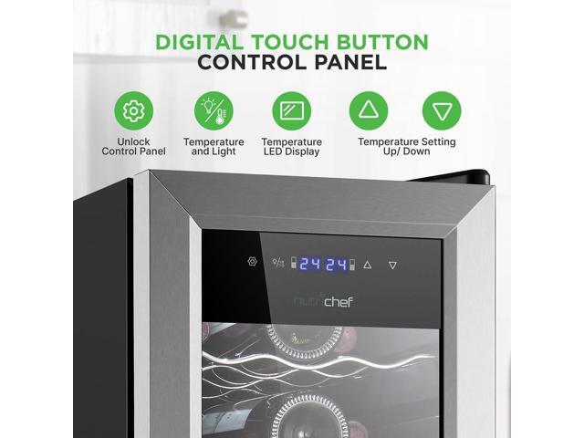 NutriChef Wine Chilling Refrigerator Cellar, 27-Bottle Capacity, Dual-Zone Wine Cooler, Digital Touch Control, Stainless Steel Frame - PKCWCDS278