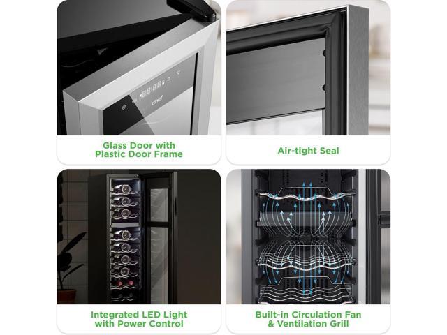 NutriChef Wine Chilling Refrigerator Cellar, 27-Bottle Capacity, Dual-Zone Wine Cooler, Digital Touch Control, Stainless Steel Frame - PKCWCDS278