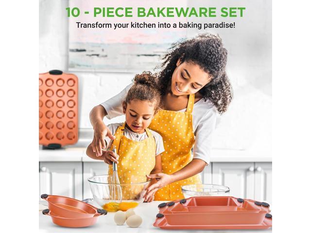 NutriChef Professional Carbon Steel Nonstick Bakeware Set with Blue Silicone Handles, Flexible and Easy-to-Clean - NCSBS54S