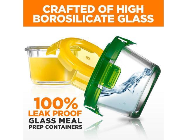 NutriChef Glass Round Meal-Prep Containers, 12 Pcs, 4.48oz with Airtight Locking Lid, High Borosilicate Glass, Freezer to Oven Safe - NCGLBAB