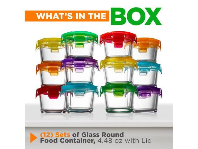 NutriChef Glass Round Meal-Prep Containers, 12 Pcs, 4.48oz with Airtight Locking Lid, High Borosilicate Glass, Freezer to Oven Safe - NCGLBAB