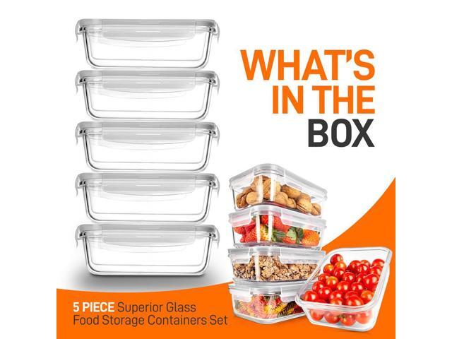 NutriChef High Borosilicate Glass Food Storage Containers, 10-Piece Set, 30oz, Airtight Locking Lids with Gray Air Hole, BPA-Free - NCCLX5G8