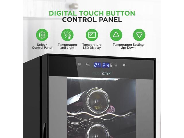 NutriChef Wine Chilling Refrigerator Cooler, 27-Bottle Capacity, Compressor Fan Cooling, Digital Touch Control, Glass Door - PKCWCDS275