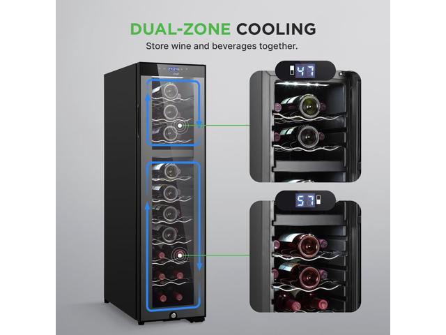 NutriChef Wine Chilling Refrigerator Cooler, 27-Bottle Capacity, Compressor Fan Cooling, Digital Touch Control, Glass Door - PKCWCDS275