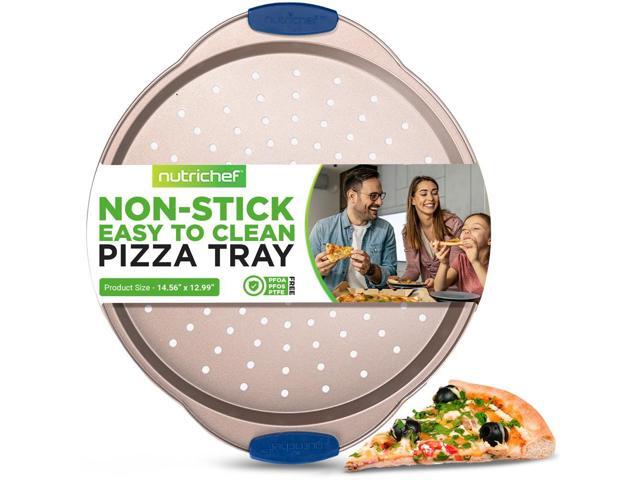 NutriChef Non-Stick Pizza Pan with Gold Silicone Coating, Flexible & Nonstick Carbon Steel, 14.56'' x 12.99'' x 0.78'', PFOA Free - BKNCSBSG60PIZZAP