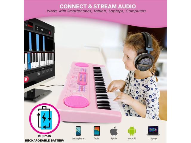 Pyle Portable Kids Piano Keyboard & Mic Kit, 49-Key Electronic Piano with Built-In Rechargeable Battery, Wired Microphone & Smart Teaching Function...