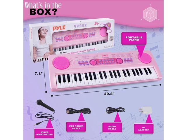 Pyle Portable Kids Piano Keyboard & Mic Kit, 49-Key Electronic Piano with Built-In Rechargeable Battery, Wired Microphone & Smart Teaching Function...