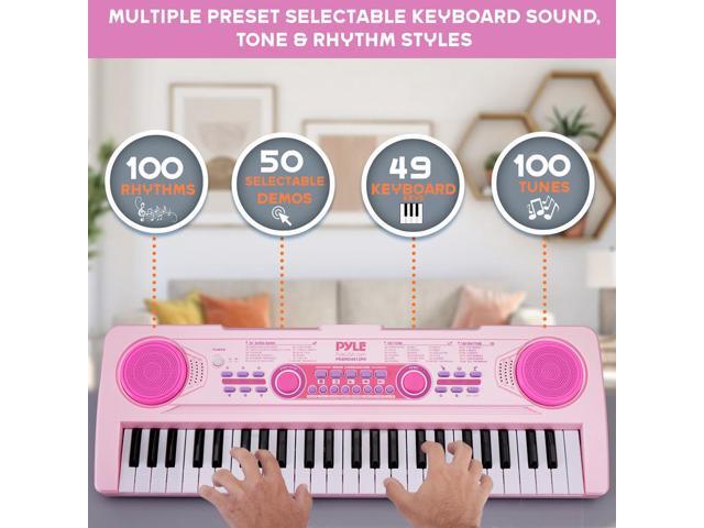 Pyle Portable Kids Piano Keyboard & Mic Kit, 49-Key Electronic Piano with Built-In Rechargeable Battery, Wired Microphone & Smart Teaching Function...