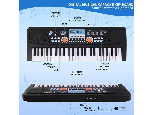 Pyle 49-Key Portable Piano Keyboard & Wired Microphone, Rechargeable Battery, 2-in-1 Karaoke Function, Digital Music Keyboard - PKBRD4113