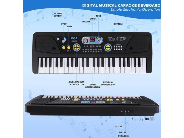 Pyle 61-Key Portable Piano Keyboard with Wired Microphone, Rechargeable Battery, Digital LCD Display, Karaoke Function & Record/Playback Mode -...