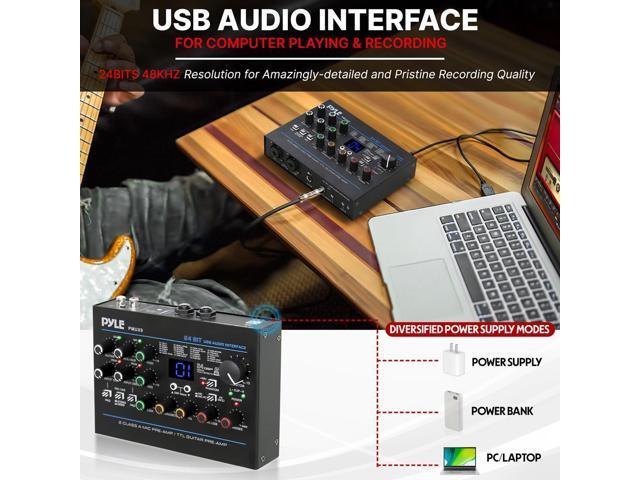 Pyle Professional USB Audio Interface with MIC/LINE, Guitar, AUX Stereo and RCA Inputs, Phone/Stereo/Monitor Outputs - PMUX9