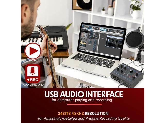 Pyle Professional USB Audio Interface with MIC/LINE, Guitar, AUX Stereo and RCA Inputs, Phone/Stereo/Monitor Outputs - PMUX6