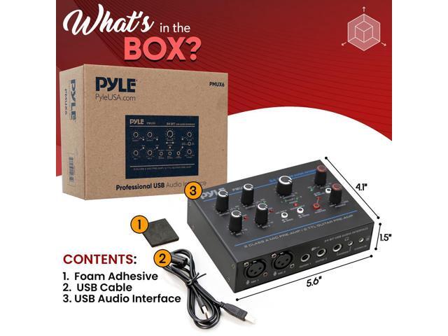 Pyle Professional USB Audio Interface with MIC/LINE, Guitar, AUX Stereo and RCA Inputs, Phone/Stereo/Monitor Outputs - PMUX6