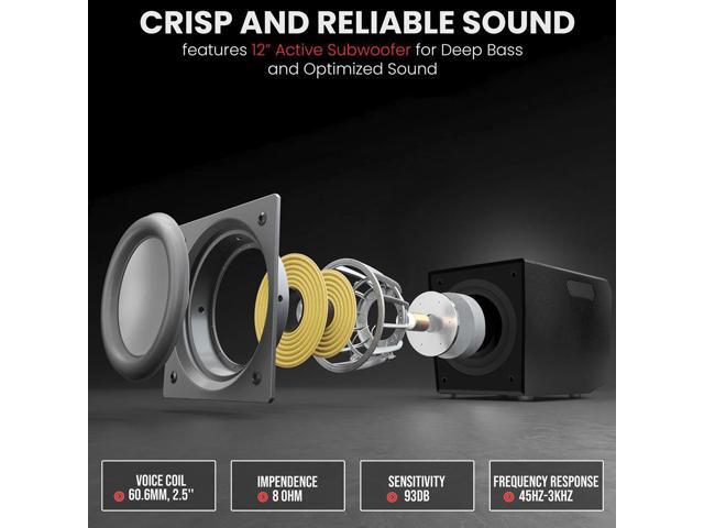 Pyle Wireless Bluetooth Streaming Active PA Speaker System with 2x12' Subwoofers, 4x4 Woofers, 4x1' Tweeters, EQ, and Remote Control - PS1224ACT