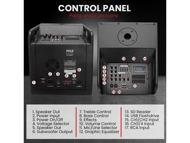 Pyle Wireless Bluetooth Streaming Active PA Speaker System with 2x12' Subwoofers, 4x4 Woofers, 4x1' Tweeters, EQ, and Remote Control - PS1224ACT