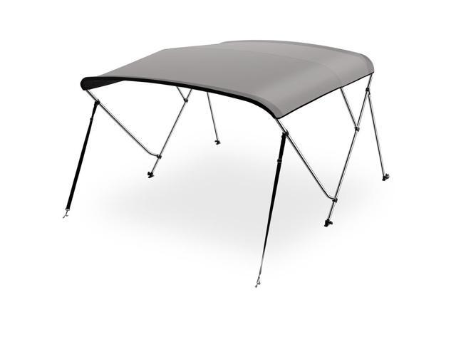 SereneLife 4 Bow Bimini Top, Gray, Marine-Grade 600D Polyester Canvas, Aluminum Frame, 96'' x 61-66'' x 54'', Includes Storage Boot and Rear...