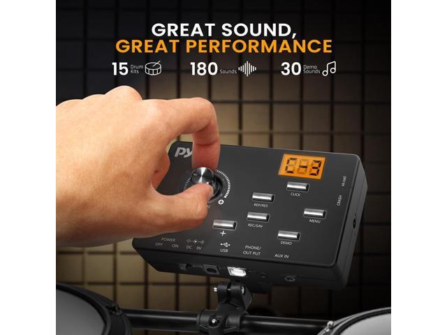 Pyle Professional Electronic Drum Set, 180 Sound Styles, USB MIDI, Drum Pads with Hi-Hat, Tom-Tom, Snare, Bass Drums, and Cymbals, Includes Foot...