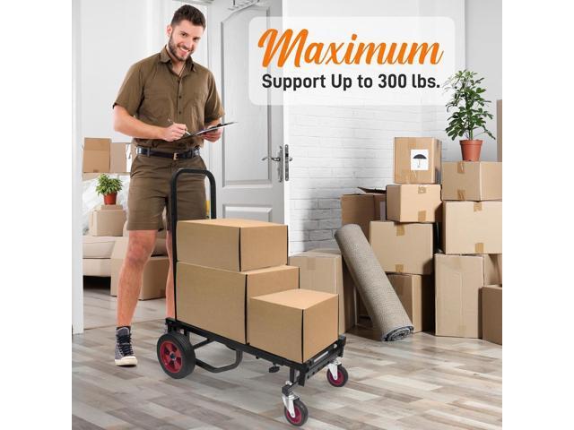 Pyle Adjustable Professional Equipment Cart 8-in-1 Folding Multi-Cart, Hand Truck/Dolly/Platform Cart, Max Load 300 lbs