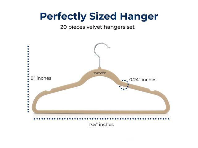 SereneLife Non-Slip Velvet Hangers, Heavy Duty Coat Hanger Set with 360° Swivel Hook for Clothes, Pack of 20 Ivory