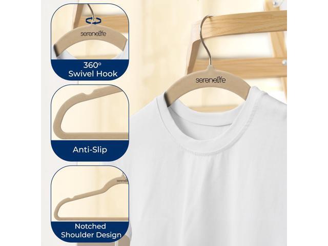 SereneLife Non-Slip Velvet Hangers, Heavy Duty Coat Hanger Set with 360° Swivel Hook for Clothes, Pack of 20 Ivory