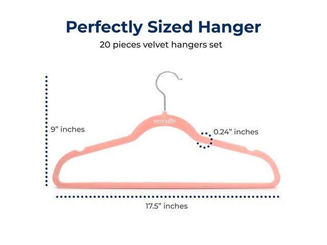SereneLife Velvet Non-Slip Hangers 20-Pack with 360° Swivel Hook - Pink