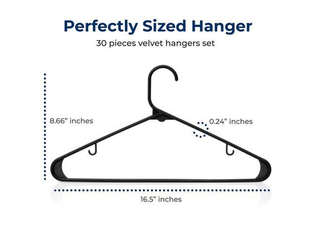 SereneLife 30-Pack Plastic Non-Slip Hangers with 360° Swivel Hook - Black