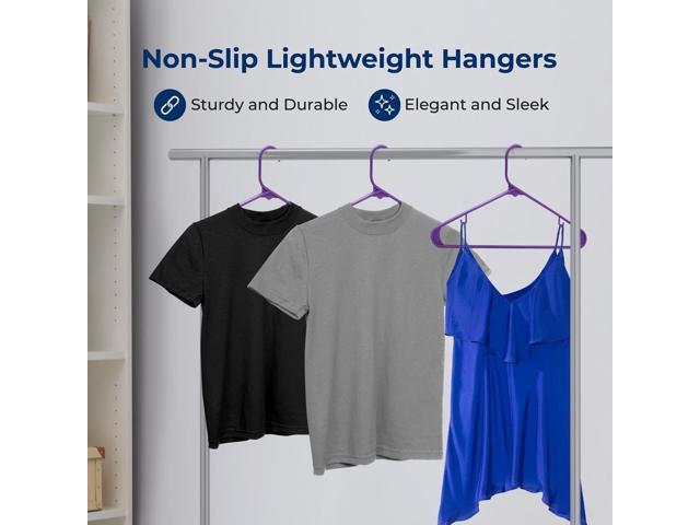 SereneLife 30-Pack Plastic Non-Slip Hangers with 360° Swivel Hook - Purple